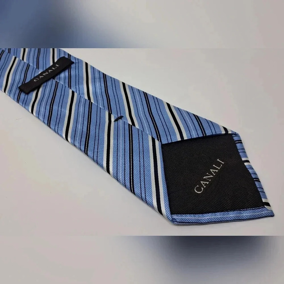 Canali Men's Tie Neck Tie  Blue Striped 100% Seta Silk Italy 58" MINT - Picture 6 of 10